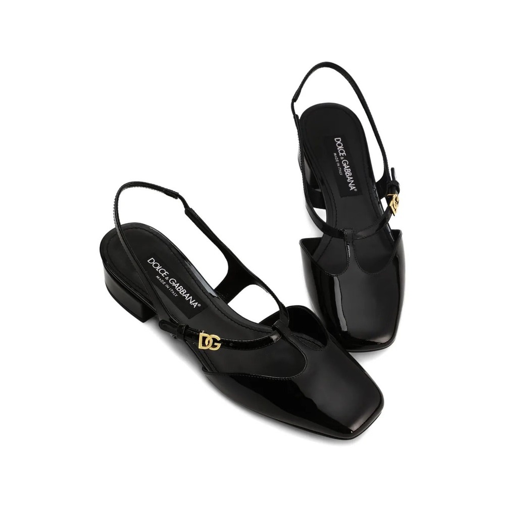 Dolce & Gabbana Jackie Slingback Pumps Black Patent Leather DG Logo Sz 40 US 10‎